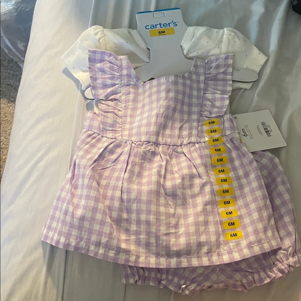 Carter's Lavender Gingham Dress Set with White Top